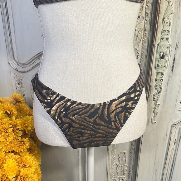 Forever 21 Black and Bronze  Zebra Print Two Piece Bikini Set - Picture 4 of 12